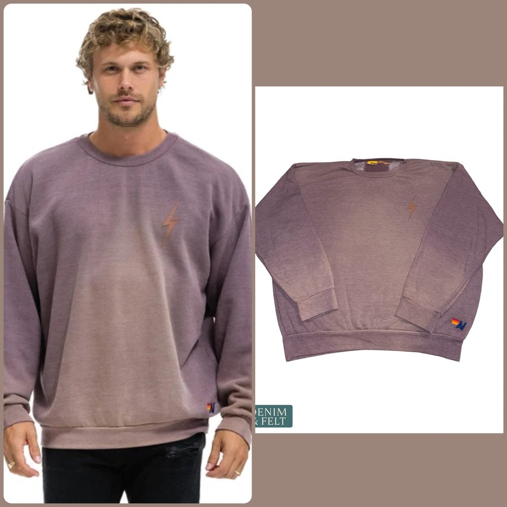 Aviator Nation Mens Sun Faded Purple Ombre Lightning Bolt Sweatshirt Size Medium